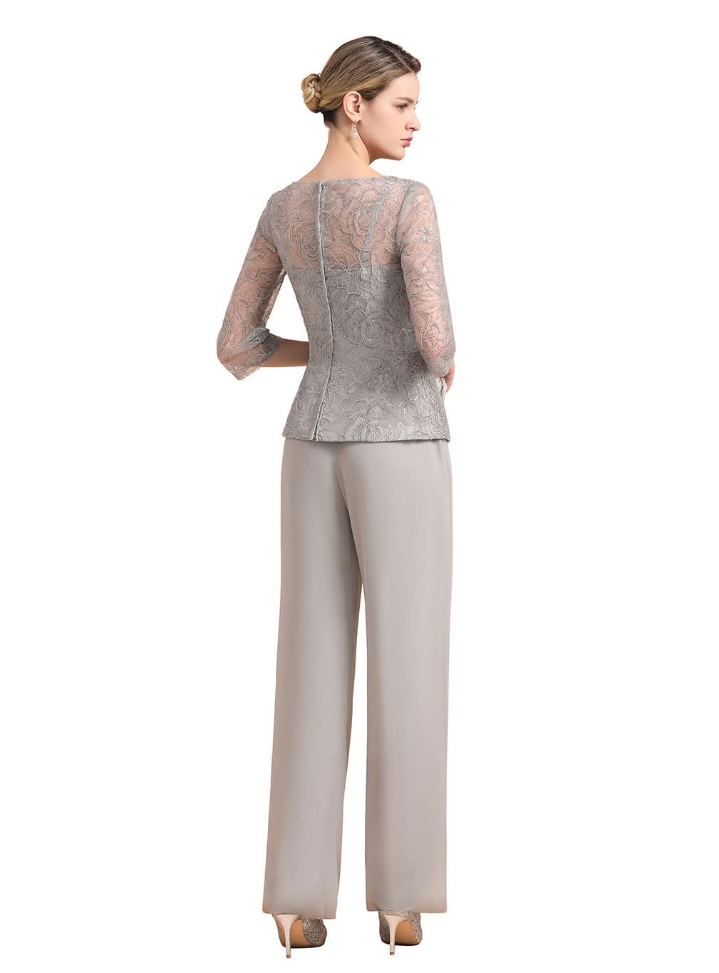 Scoop 3/4 Sleeves Lace Chiffon Jumpsuit BMbride