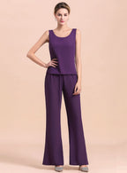 Scoop Straps Beading Chiffon Jumpsuit BMbride