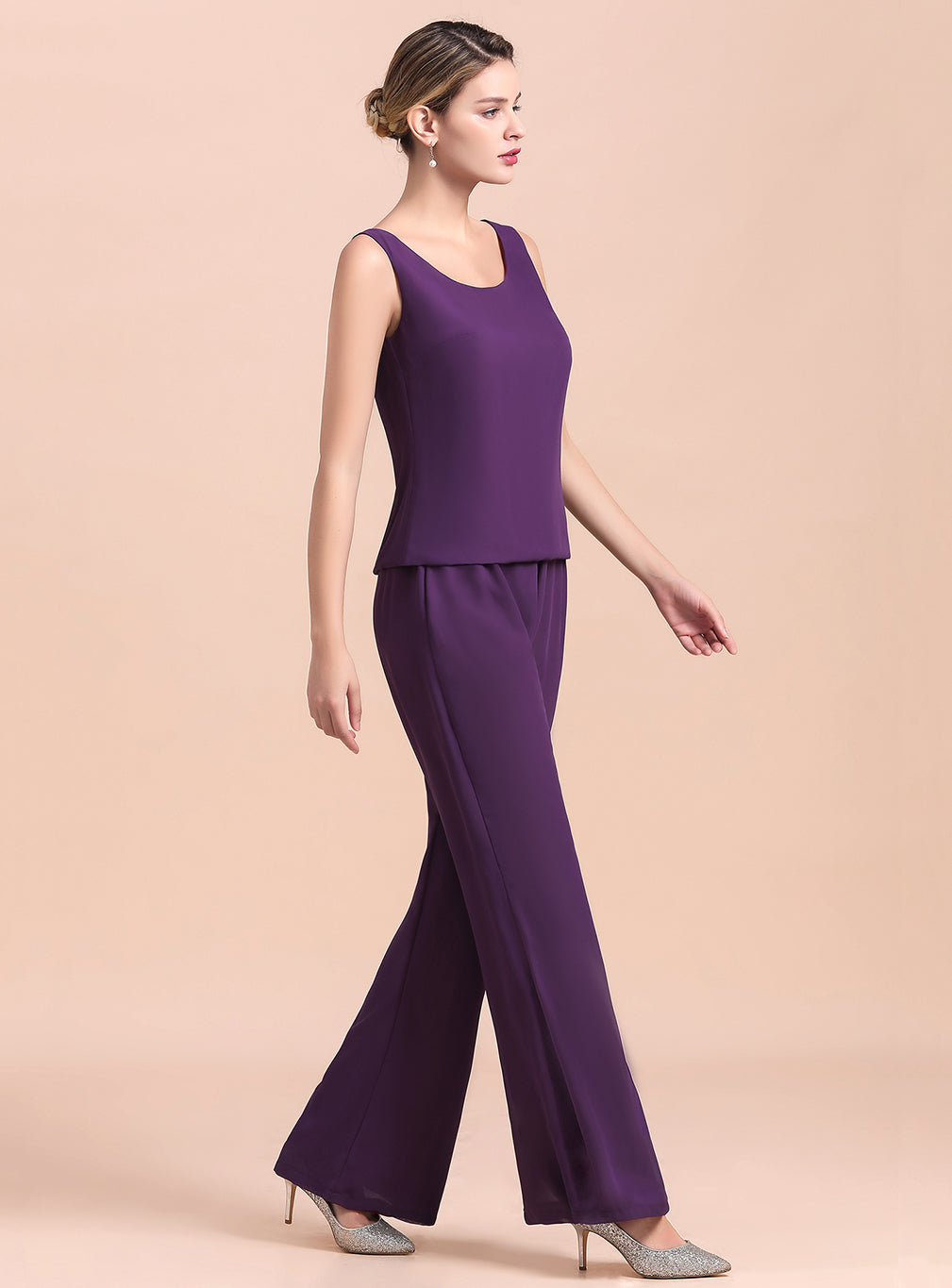 Scoop Straps Beading Chiffon Jumpsuit BMbride