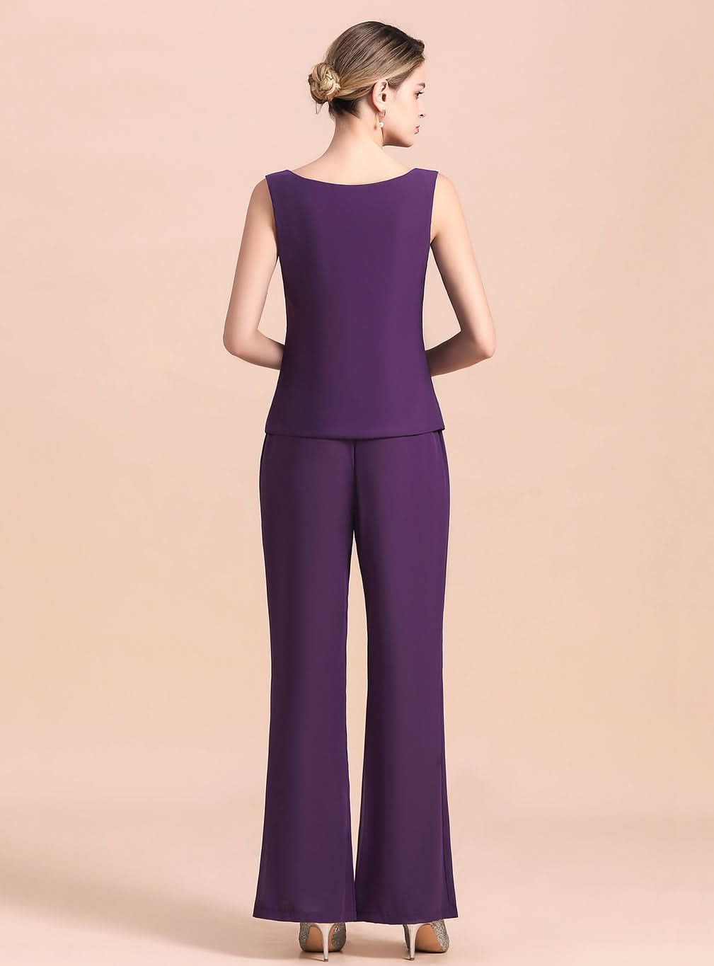Scoop Straps Beading Chiffon Jumpsuit BMbride