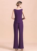 Scoop Straps Beading Chiffon Jumpsuit BMbride