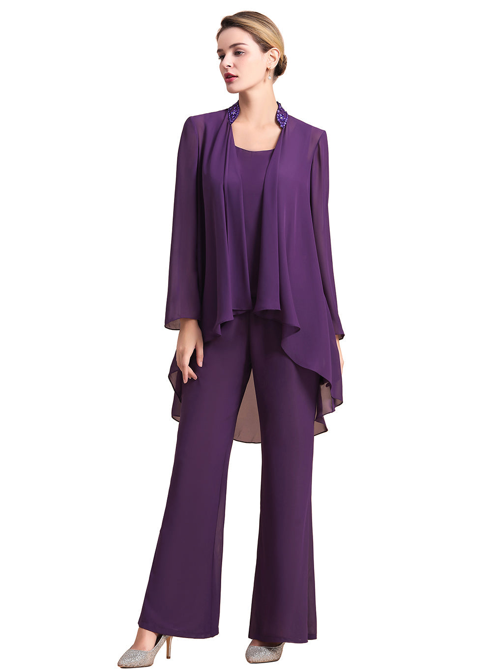Scoop Straps Beading Chiffon Jumpsuit BMbride