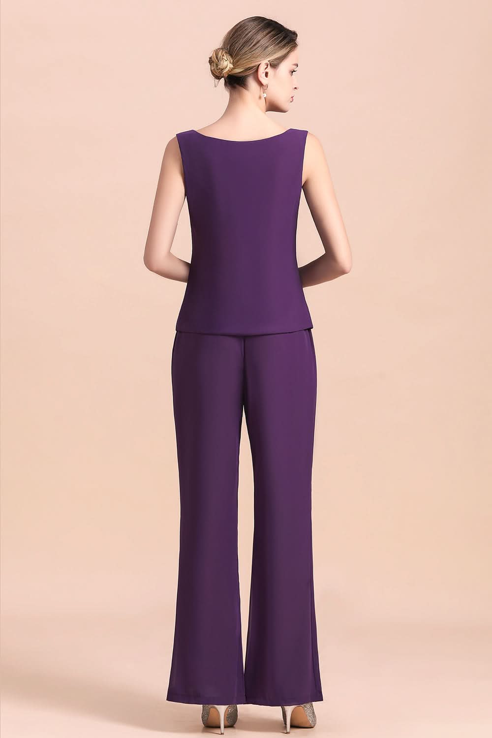 Scoop Straps Beading Chiffon Jumpsuit BMbride