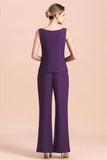 Scoop Straps Beading Chiffon Jumpsuit BMbride