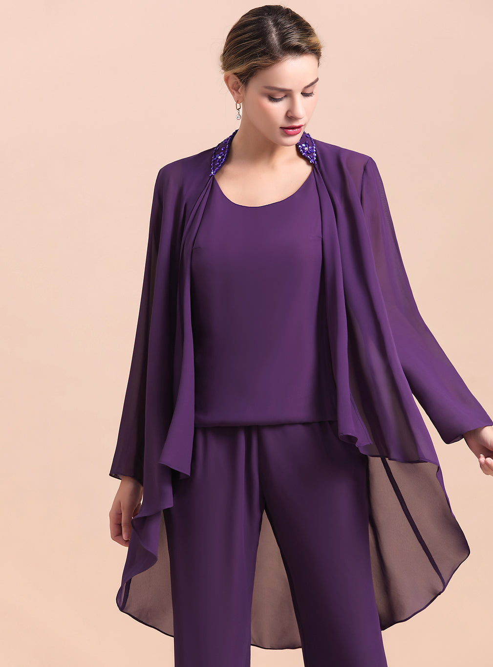 Scoop Straps Beading Chiffon Jumpsuit BMbride