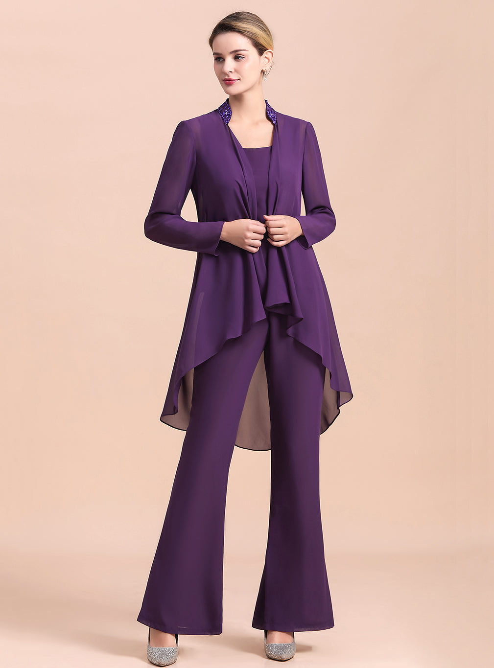 Scoop Straps Beading Chiffon Jumpsuit BMbride