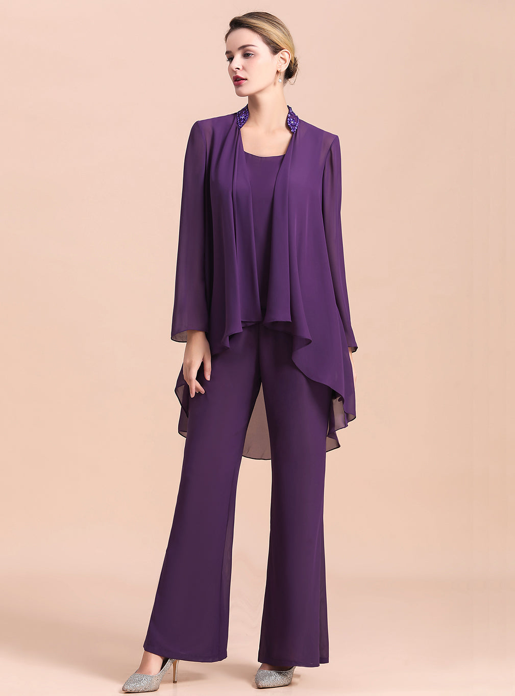 Scoop Straps Beading Chiffon Jumpsuit BMbride