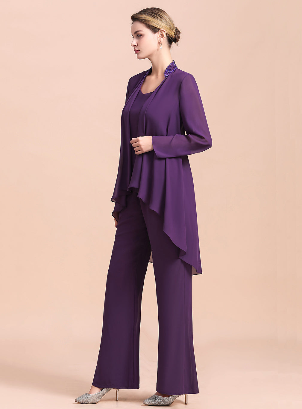 Scoop Straps Beading Chiffon Jumpsuit BMbride