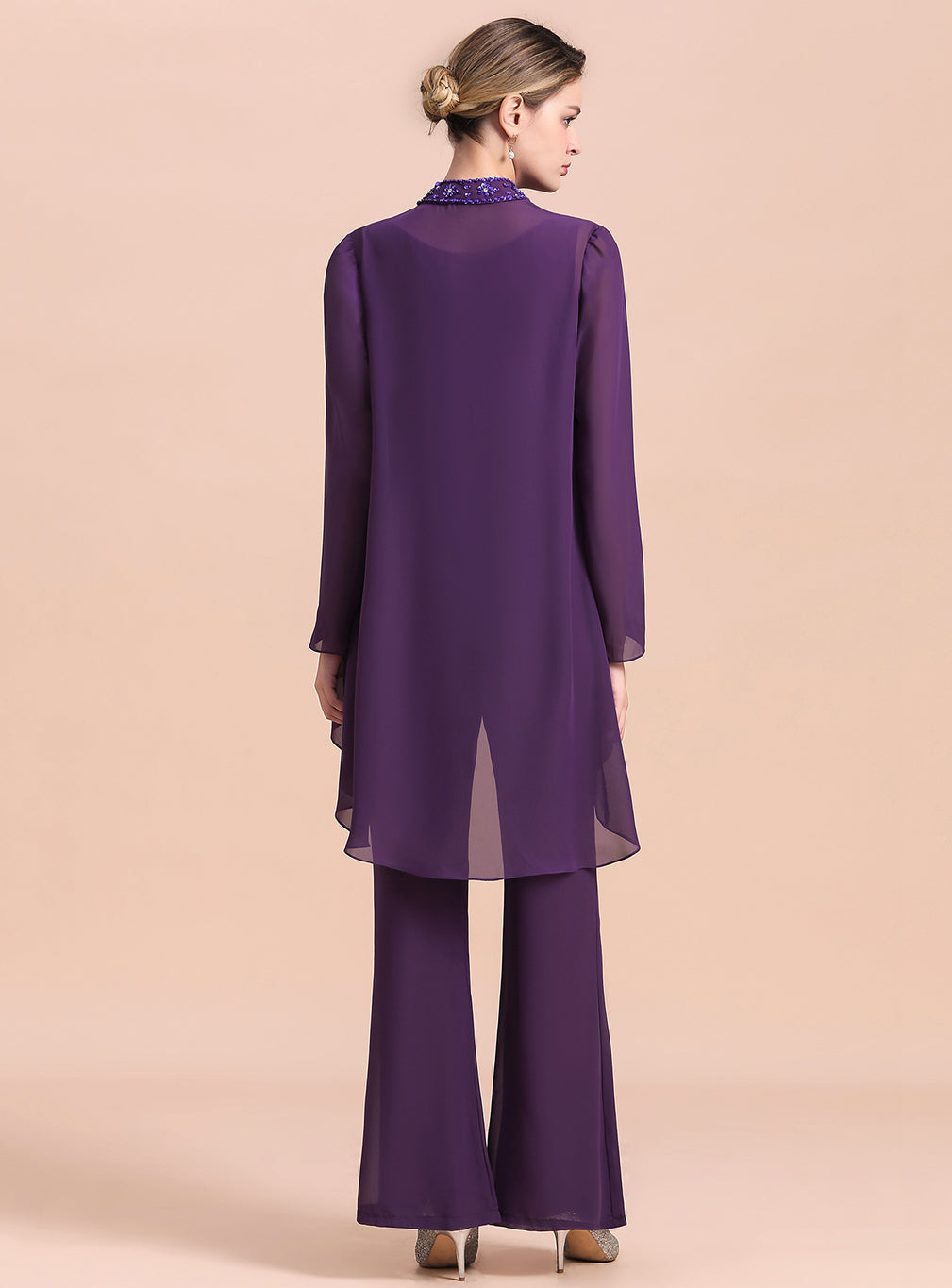 Scoop Straps Beading Chiffon Jumpsuit BMbride