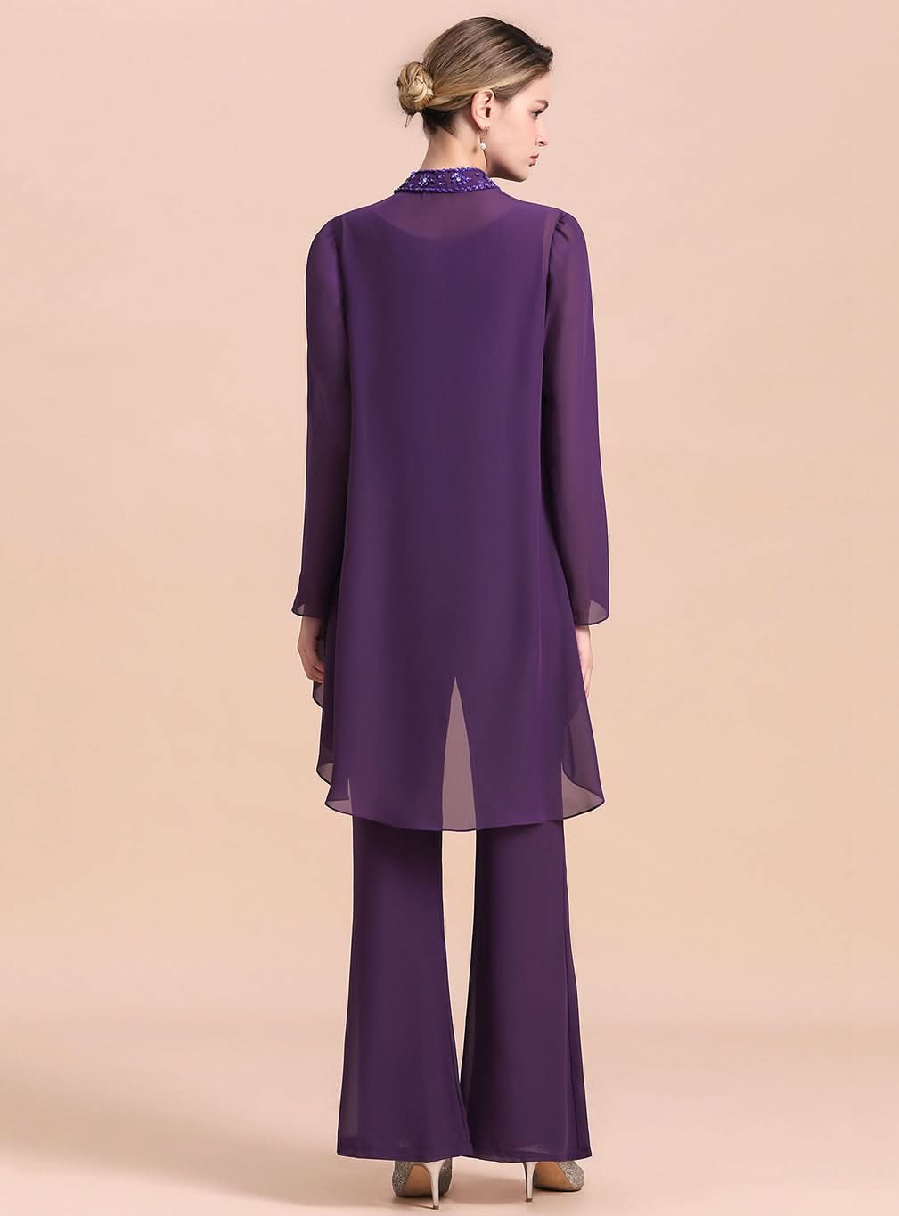 Scoop Straps Beading Chiffon Jumpsuit BMbride