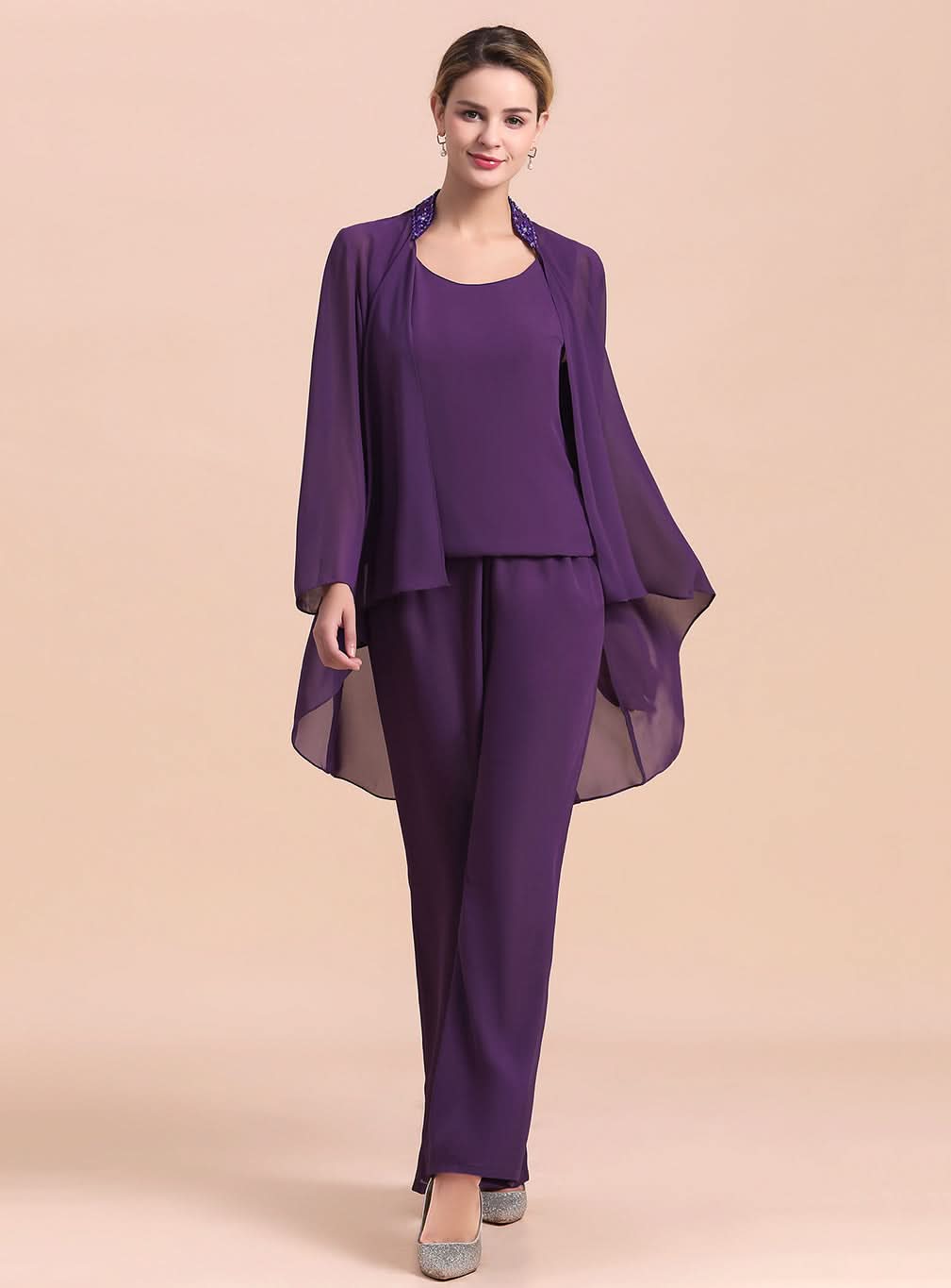 Scoop Straps Beading Chiffon Jumpsuit BMbride