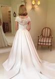 A-Line Satin Brush Train Wedding Dress Long Sleeves