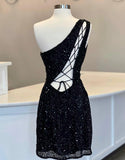 Chic Sheath Dark Blue Short Sequins Homecoming Dress BM bride