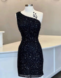 Chic Sheath Dark Blue Short Sequins Homecoming Dress BM bride