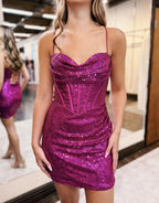 Captivating Short Sheath Sequin Corset Dress for a Bold Look BM bride