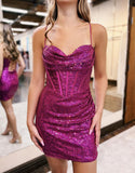 Captivating Short Sheath Sequin Corset Dress for a Bold Look BM bride