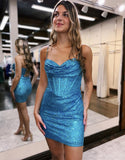 Captivating Short Sheath Sequin Corset Dress for a Bold Look BM bride