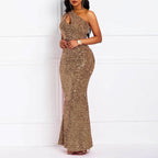 Sequins Fashion Sleeveless Oblique Collar Mermaid Women's Maxi Dress Bodycon Dress Party Dress - Bmbride