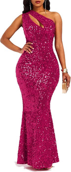 Sequins Fashion Sleeveless Oblique Collar Mermaid Women's Maxi Dress Bodycon Dress Party Dress - Bmbride