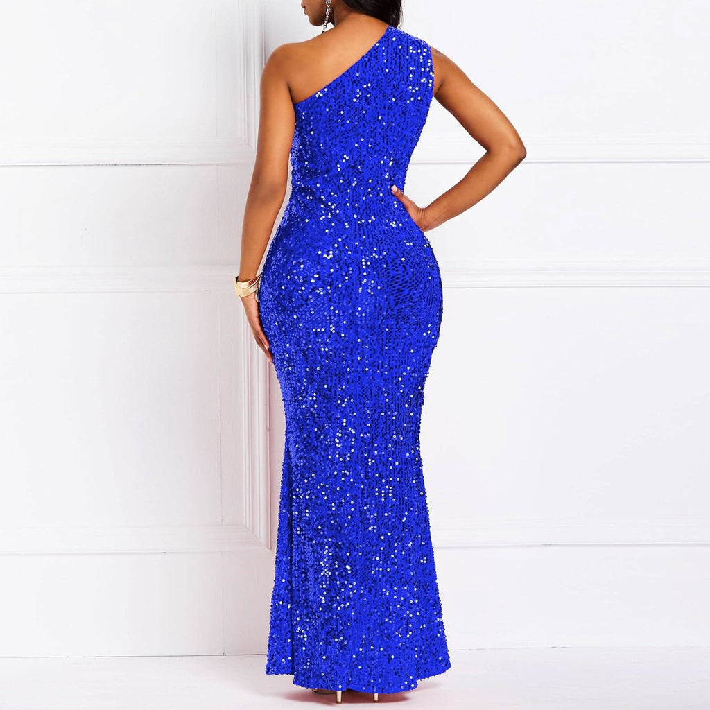 Sequins Fashion Sleeveless Oblique Collar Mermaid Women's Maxi Dress Bodycon Dress Party Dress - Bmbride