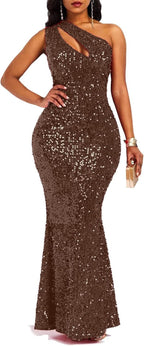 Sequins Fashion Sleeveless Oblique Collar Mermaid Women's Maxi Dress Bodycon Dress Party Dress - Bmbride