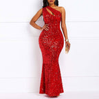 Sequins Fashion Sleeveless Oblique Collar Mermaid Women's Maxi Dress Bodycon Dress Party Dress - Bmbride