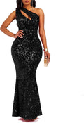 Sequins Fashion Sleeveless Oblique Collar Mermaid Women's Maxi Dress Bodycon Dress Party Dress BM