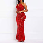 Sequins Fashion Sleeveless Oblique Collar Mermaid Women's Maxi Dress Bodycon Dress Party Dress - Bmbride