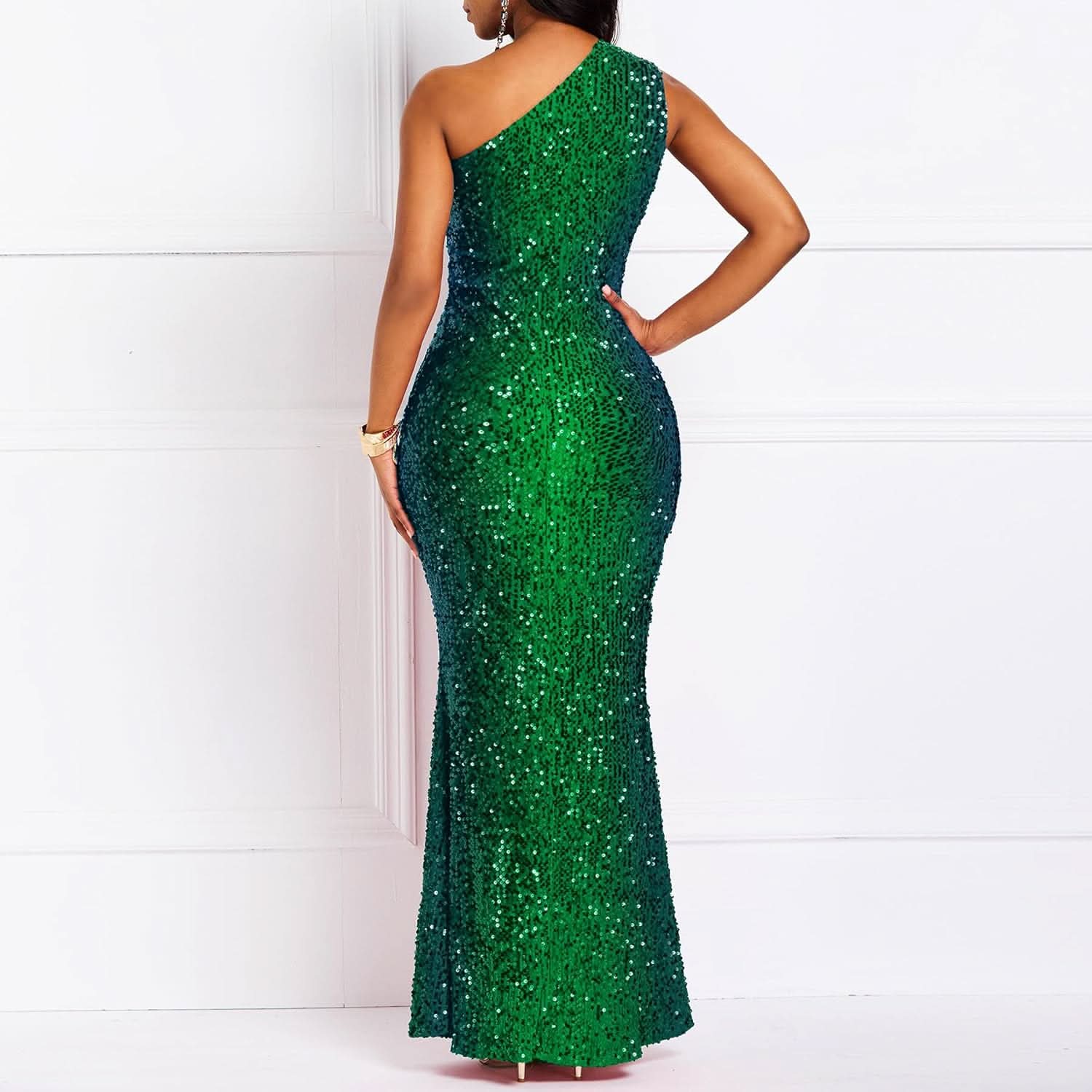 Sequins Fashion Sleeveless Oblique Collar Mermaid Women's Maxi Dress Bodycon Dress Party Dress - Bmbride