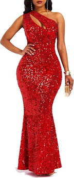 Sequins Fashion Sleeveless Oblique Collar Mermaid Women's Maxi Dress Bodycon Dress Party Dress - Bmbride