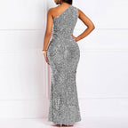 Sequins Fashion Sleeveless Oblique Collar Mermaid Women's Maxi Dress Bodycon Dress Party Dress - Bmbride