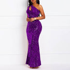Sequins Fashion Sleeveless Oblique Collar Mermaid Women's Maxi Dress Bodycon Dress Party Dress - Bmbride