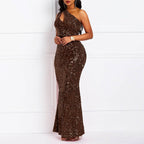 Sequins Fashion Sleeveless Oblique Collar Mermaid Women's Maxi Dress Bodycon Dress Party Dress - Bmbride