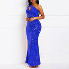Sequins Fashion Sleeveless Oblique Collar Mermaid Women's Maxi Dress Bodycon Dress Party Dress - Bmbride