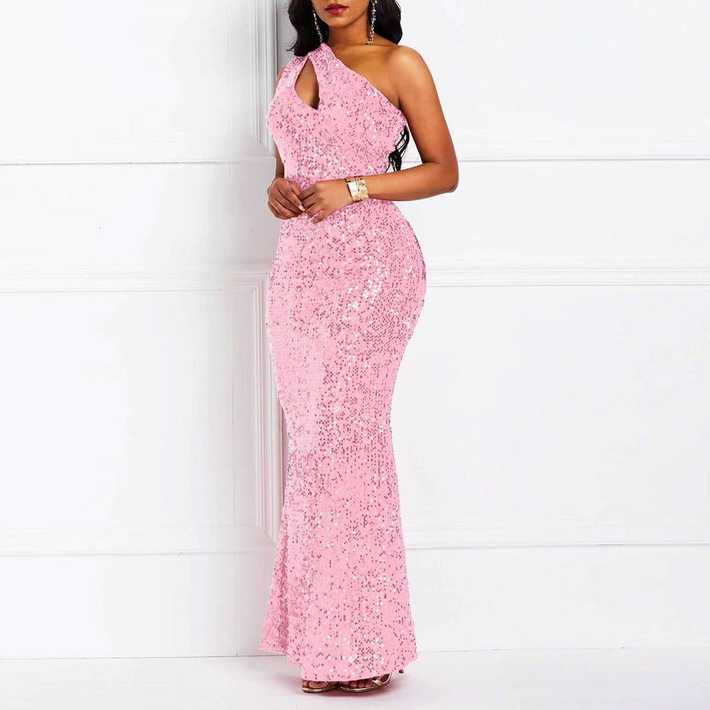 Sequins Fashion Sleeveless Oblique Collar Mermaid Women's Maxi Dress Bodycon Dress Party Dress - Bmbride