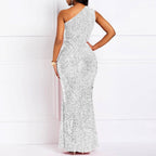 Sequins Fashion Sleeveless Oblique Collar Mermaid Women's Maxi Dress Bodycon Dress Party Dress - Bmbride
