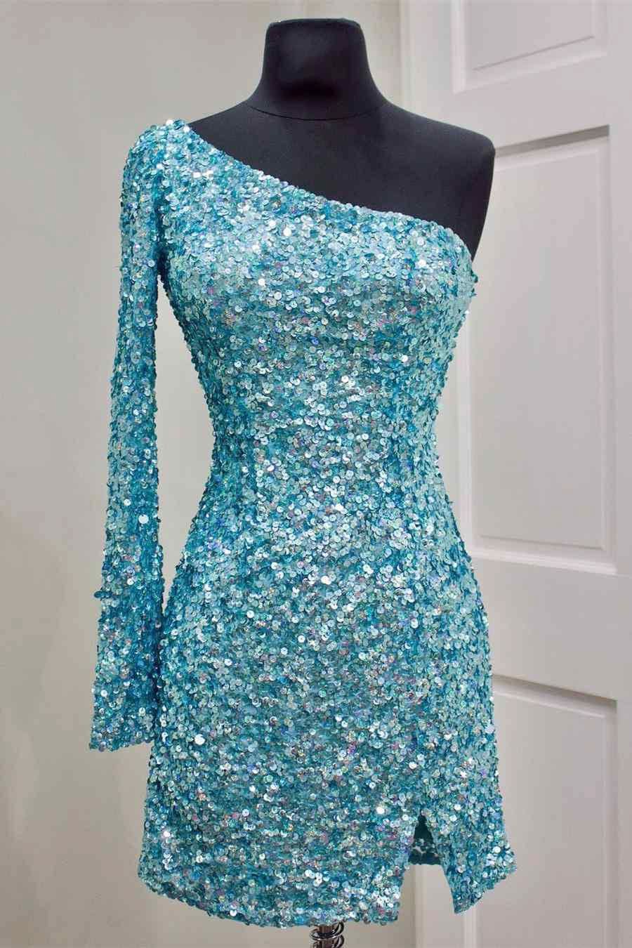 Stunning Bodycon One-Shoulder Sequins Homecoming Dress BM bride