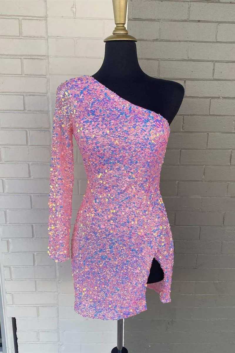Stunning Bodycon One-Shoulder Sequins Homecoming Dress BM bride