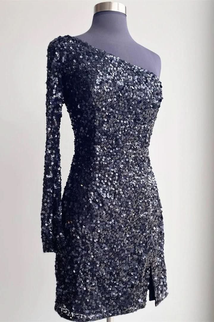 Stunning Bodycon One-Shoulder Sequins Homecoming Dress BM bride