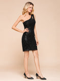 Sequins One-Shoulder Sleeveless Knee-Length Dress BMbride
