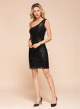 Sequins One-Shoulder Sleeveless Knee-Length Dress BMbride