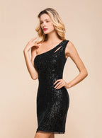 Sequins One-Shoulder Sleeveless Knee-Length Dress BMbride