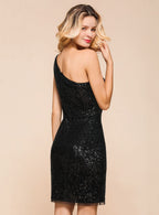 Sequins One-Shoulder Sleeveless Knee-Length Dress BMbride