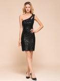 Sequins One-Shoulder Sleeveless Knee-Length Dress BMbride