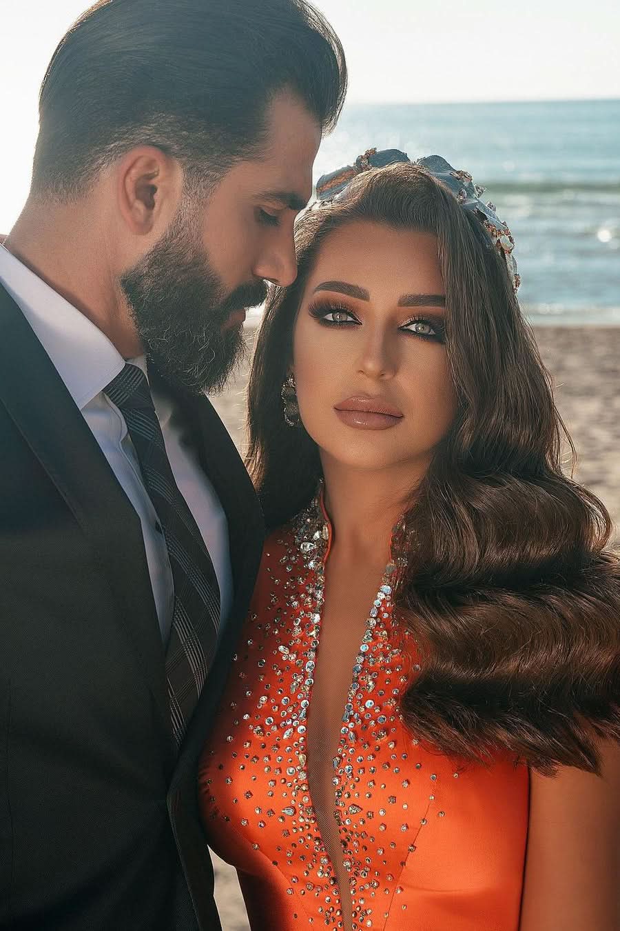 BMbride Sexy Deep V-Neck Crystals Satin Mermaid Prom Dress with Sweep Train Side Slit BMbride