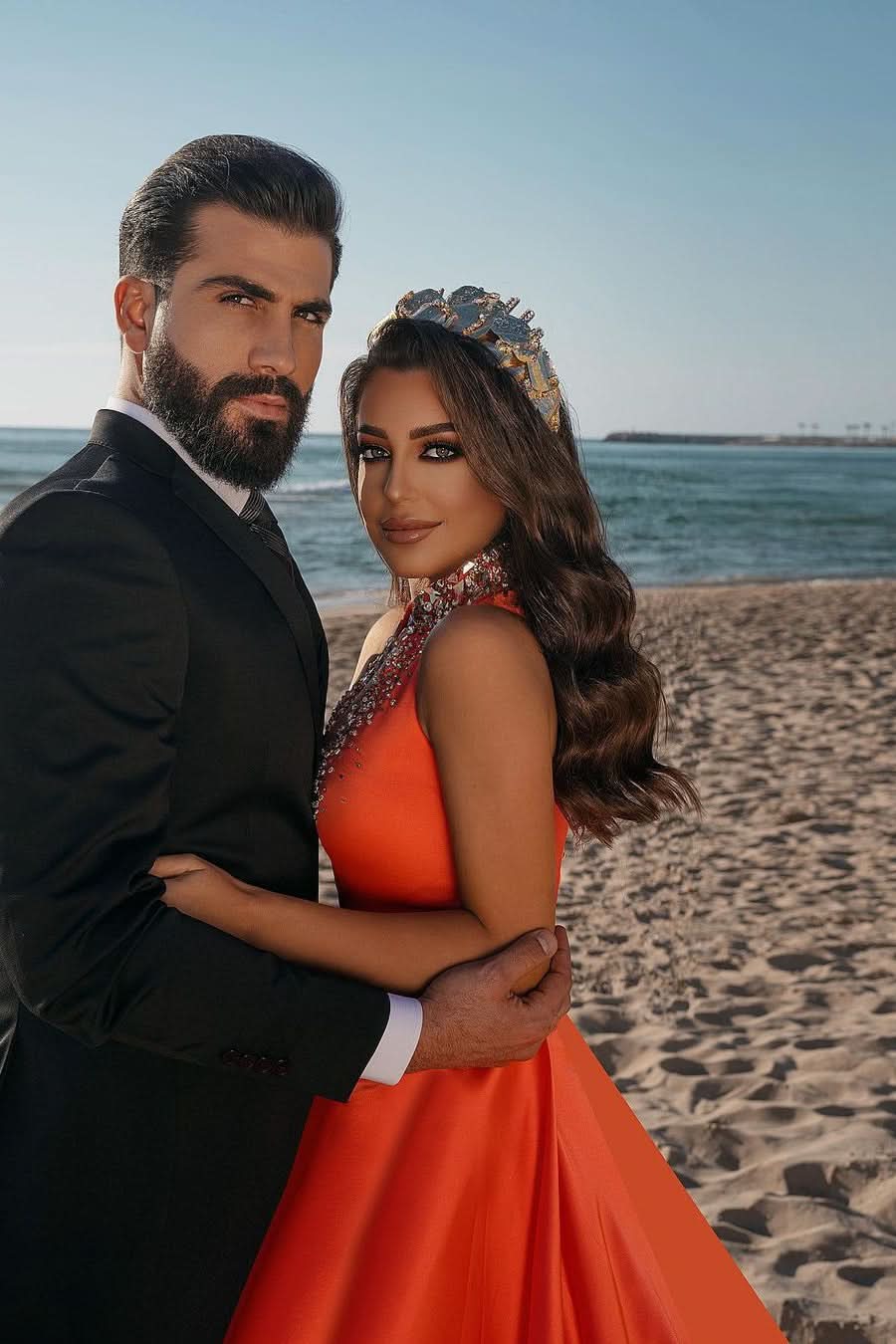 BMbride Sexy Deep V-Neck Crystals Satin Mermaid Prom Dress with Sweep Train Side Slit BMbride