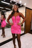 Sexy Deep V Neck Pink Sheath/Column Short Homecoming Dress BM bride