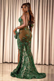 BMbride Sexy Glitter Sequins Mermaid Prom Dress V-Neck Beads Side Split Long Party Dress BMbride