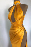 BMbride Sexy Long Mermaid High Neck Sleeveless Prom Dress With Slit BMbride