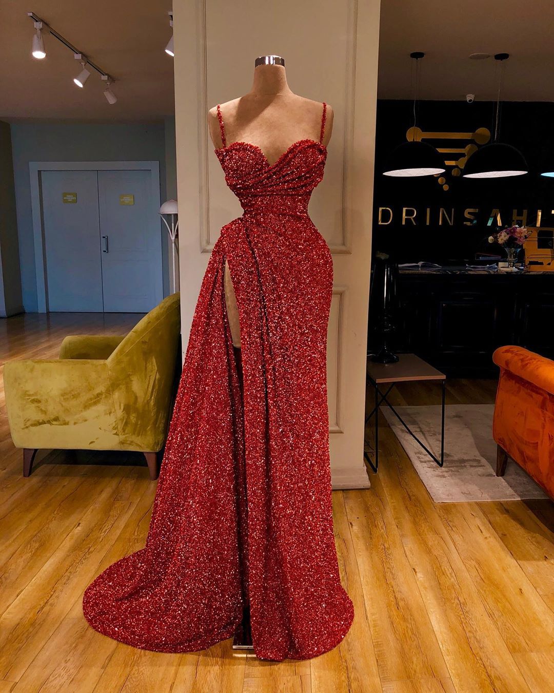 BMbride Sexy Long Mermaid Spaghetti Straps Sequins Prom Dress With Slit BMbride
